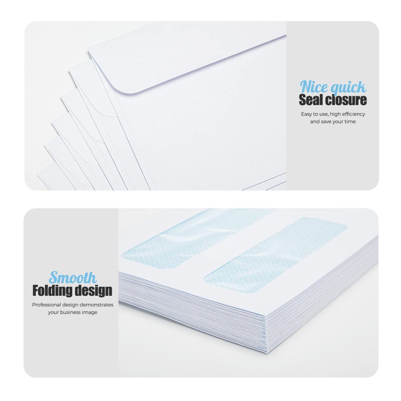ACSTEP #10 500Pack Double Window Envelopes Self Seal Security Envelopes For Business, Quickbooks Check With Self Sealing Closure, 4 1/8 x 9 1/2 White - Image 2